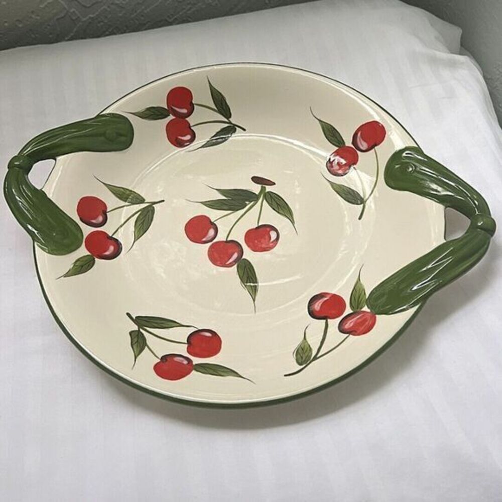 SOLD 12” Gracious Vintage Lavori Artigianali, Hand Painted Cherries Dish Signed‎